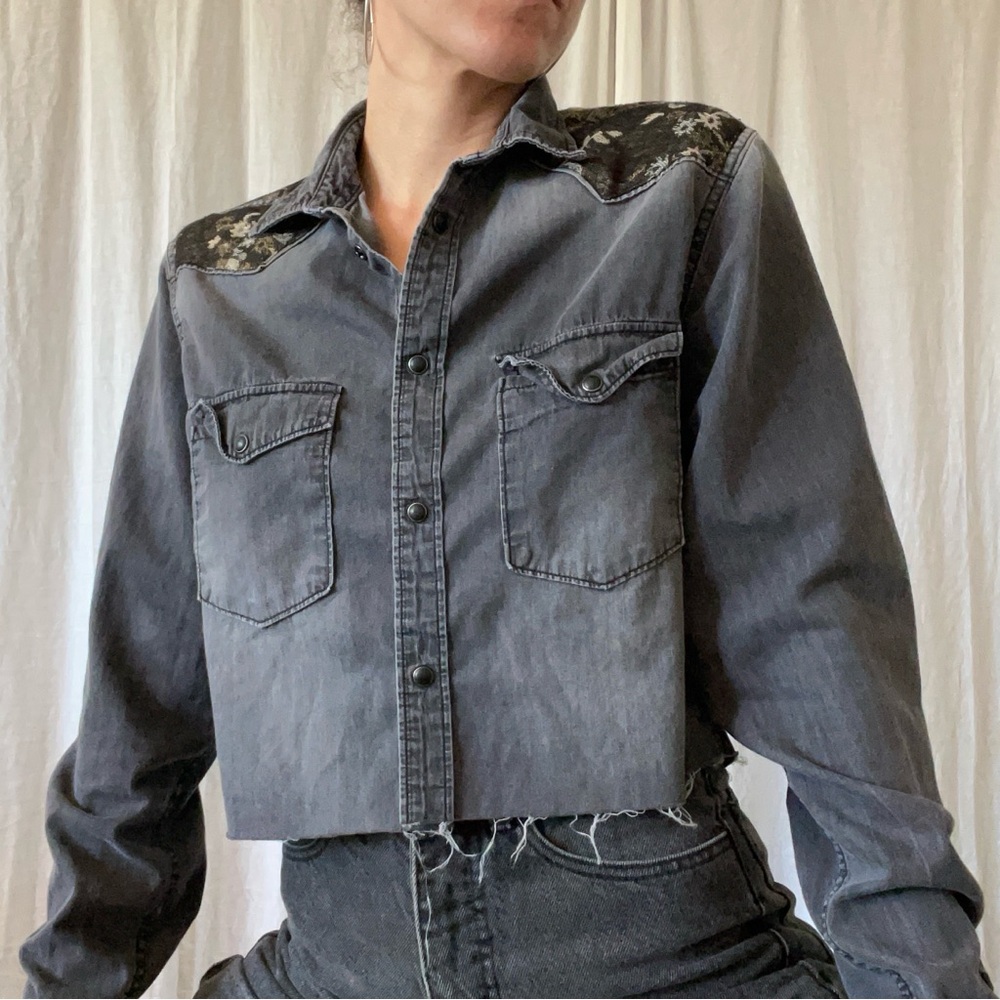 Gray Denim Cutt off Button up